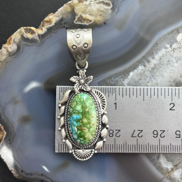 Sterling Southwestern Style Sonora Gold Turquoise Decorated Pendant For Women - Picture 9 of 10